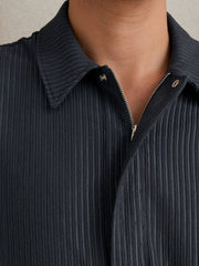 Oversized Textured Stripe Polo Shirt Petrol Blue | Men