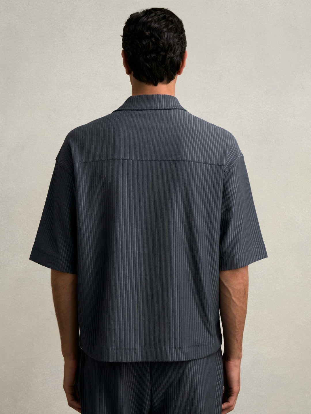 Oversized Textured Stripe Polo Shirt Petrol Blue | Men