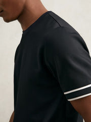 Textured Crew-Neck Tipped T-Shirt Navy Blue | Men
