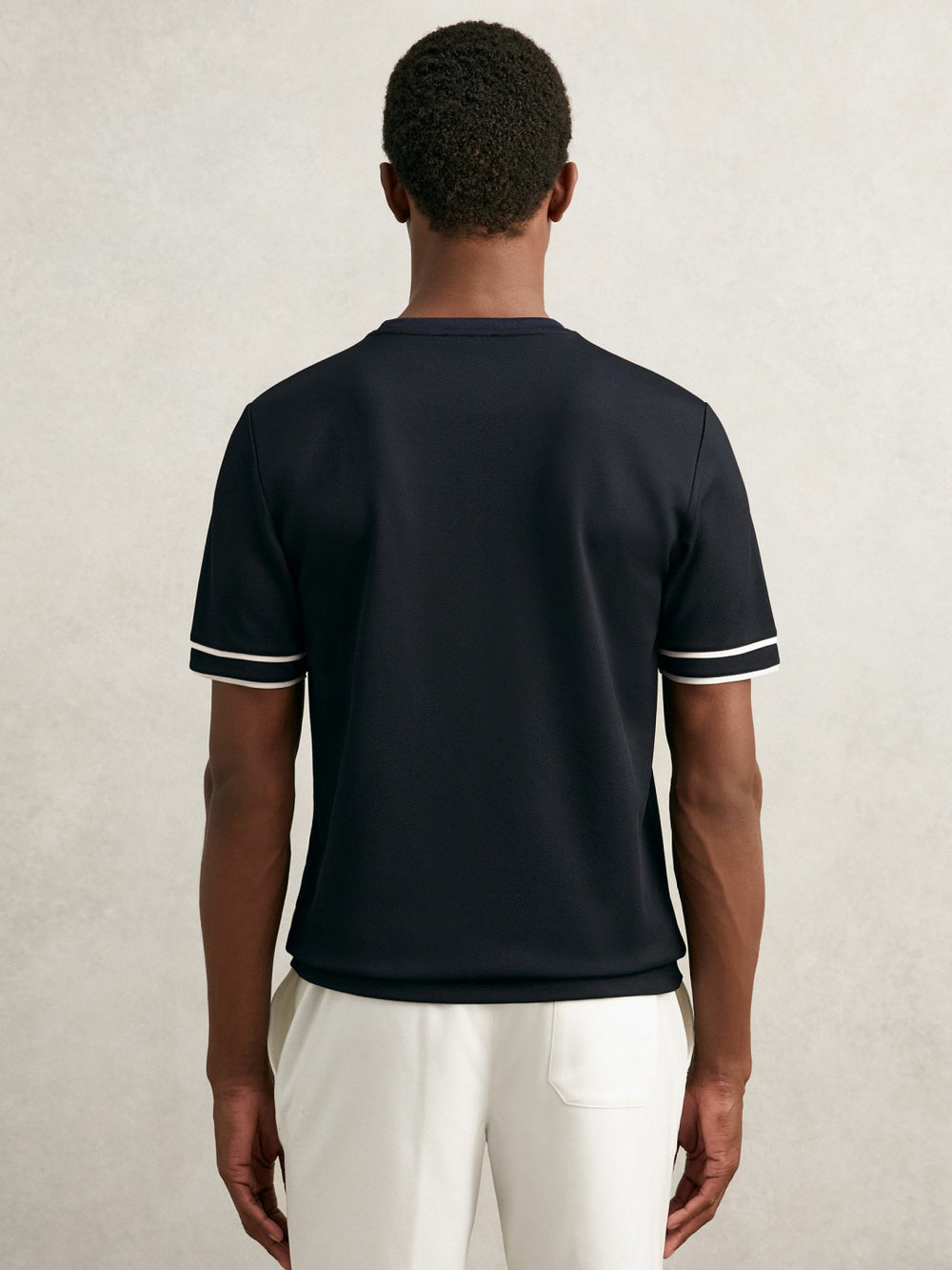 Textured Crew-Neck Tipped T-Shirt Navy Blue | Men