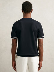 Textured Crew-Neck Tipped T-Shirt Navy Blue | Men
