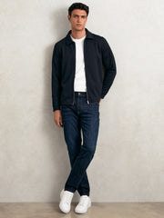 Textured Zip Through Overshirt Navy | Men