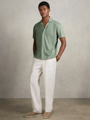 Jacquard-Stripe Cuban-Collar Shirt Mint Green | Men