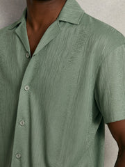 Jacquard-Stripe Cuban-Collar Shirt Mint Green | Men