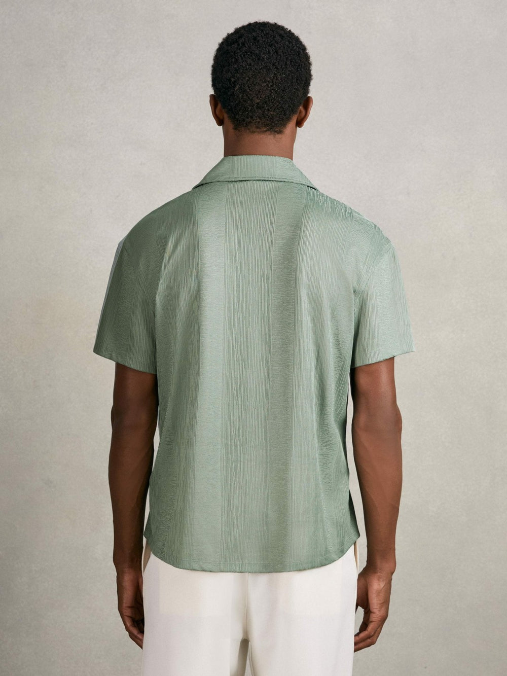 Jacquard-Stripe Cuban-Collar Shirt Mint Green | Men