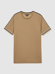 Textured Crew-Neck Tipped T-Shirt Camel Brown | Men
