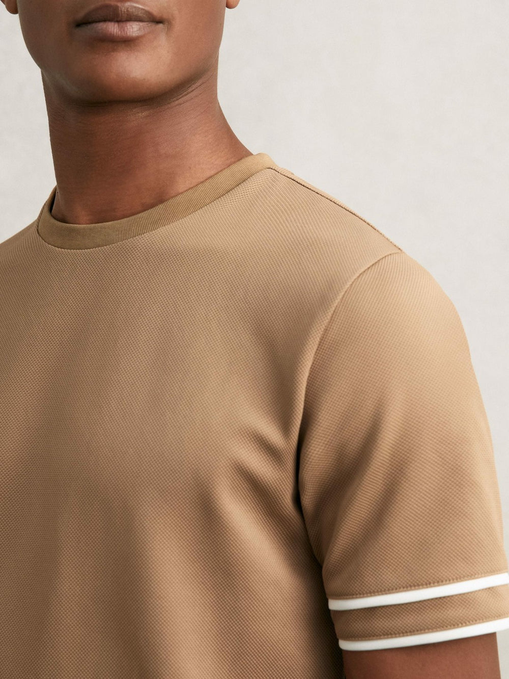 Textured Crew-Neck Tipped T-Shirt Camel Brown | Men