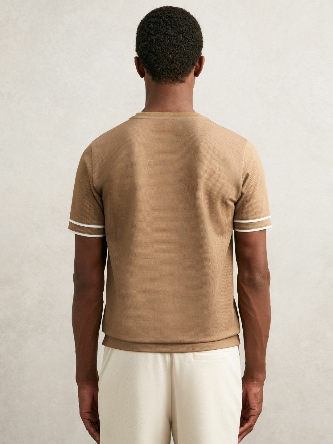 Textured Crew-Neck Tipped T-Shirt Camel Brown | Men