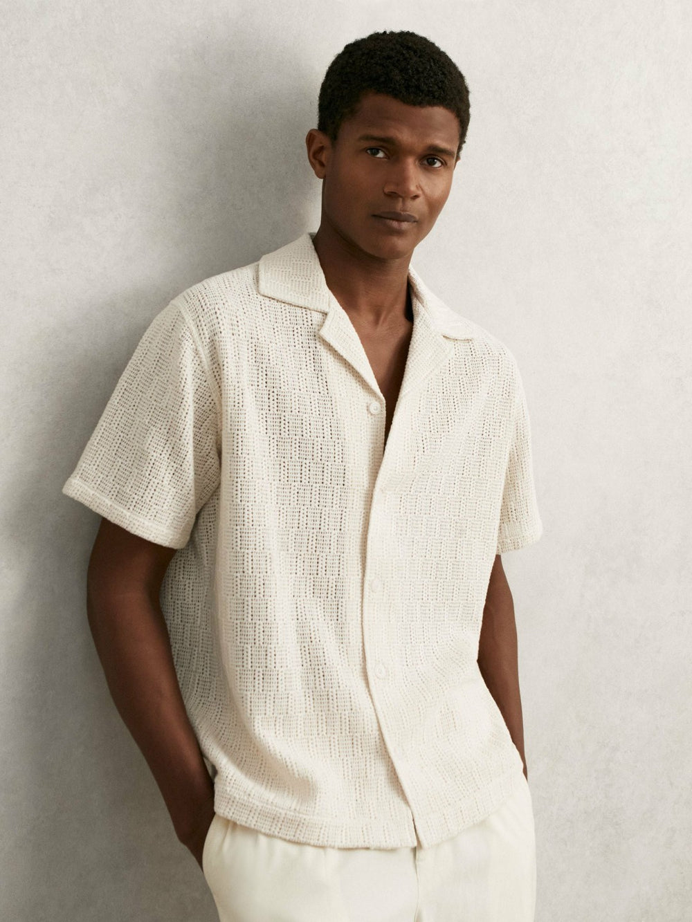 Cotton-Blend Crochet Shirt Off White | Men