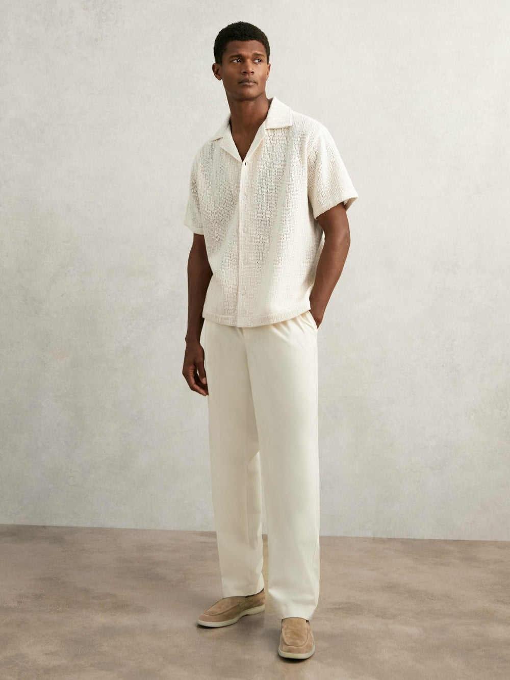 Cotton-Blend Crochet Shirt Off White | Men