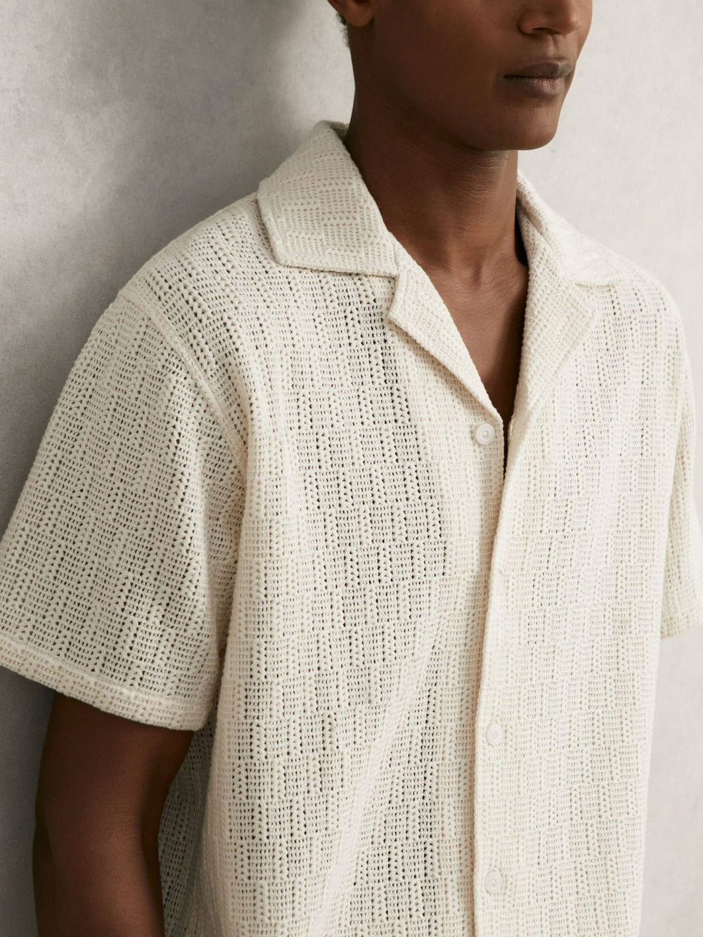 Cotton-Blend Crochet Shirt Off White | Men