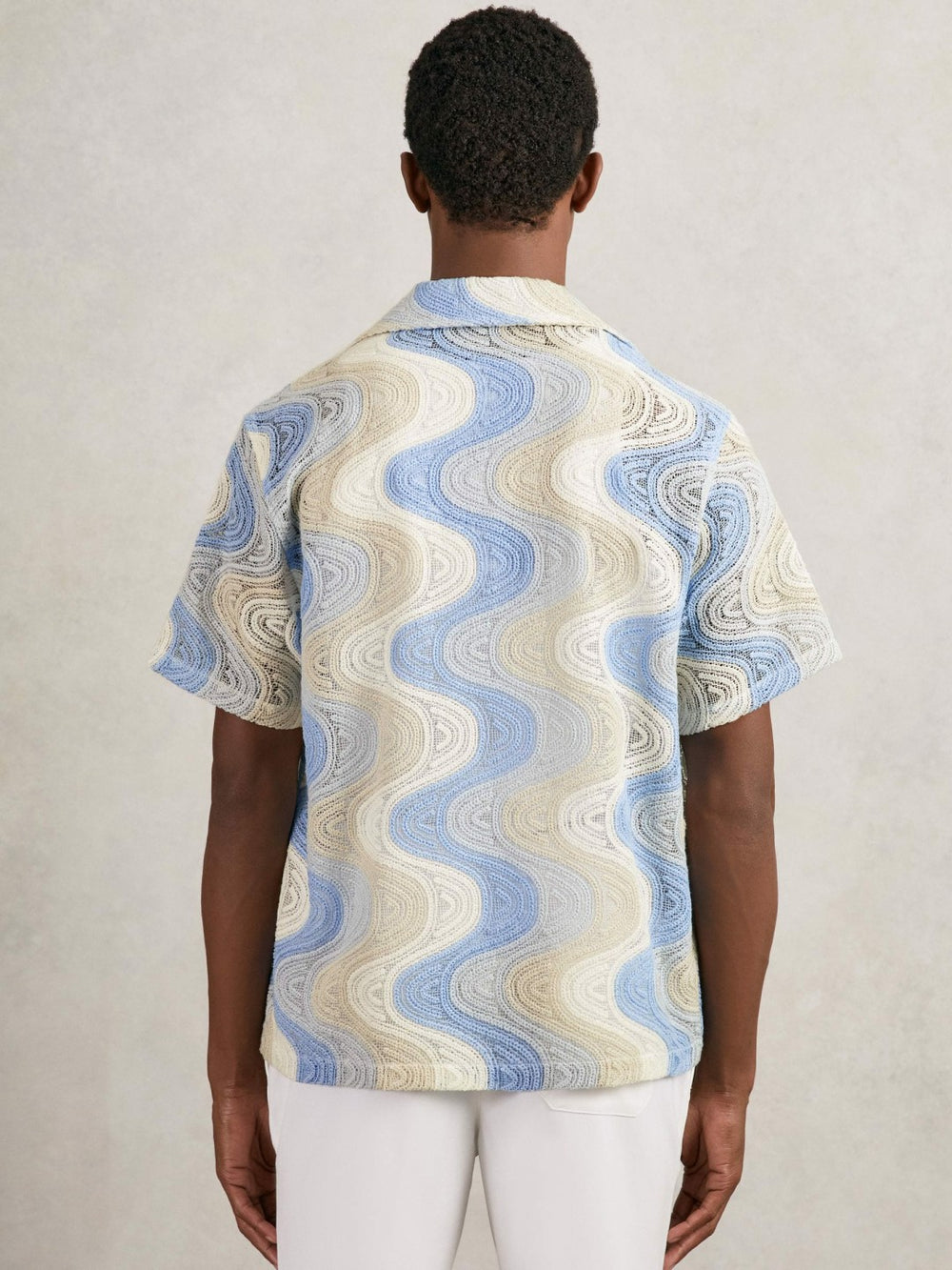 Wave Crochet Cuban Collar Shirt Blue Multi | Men