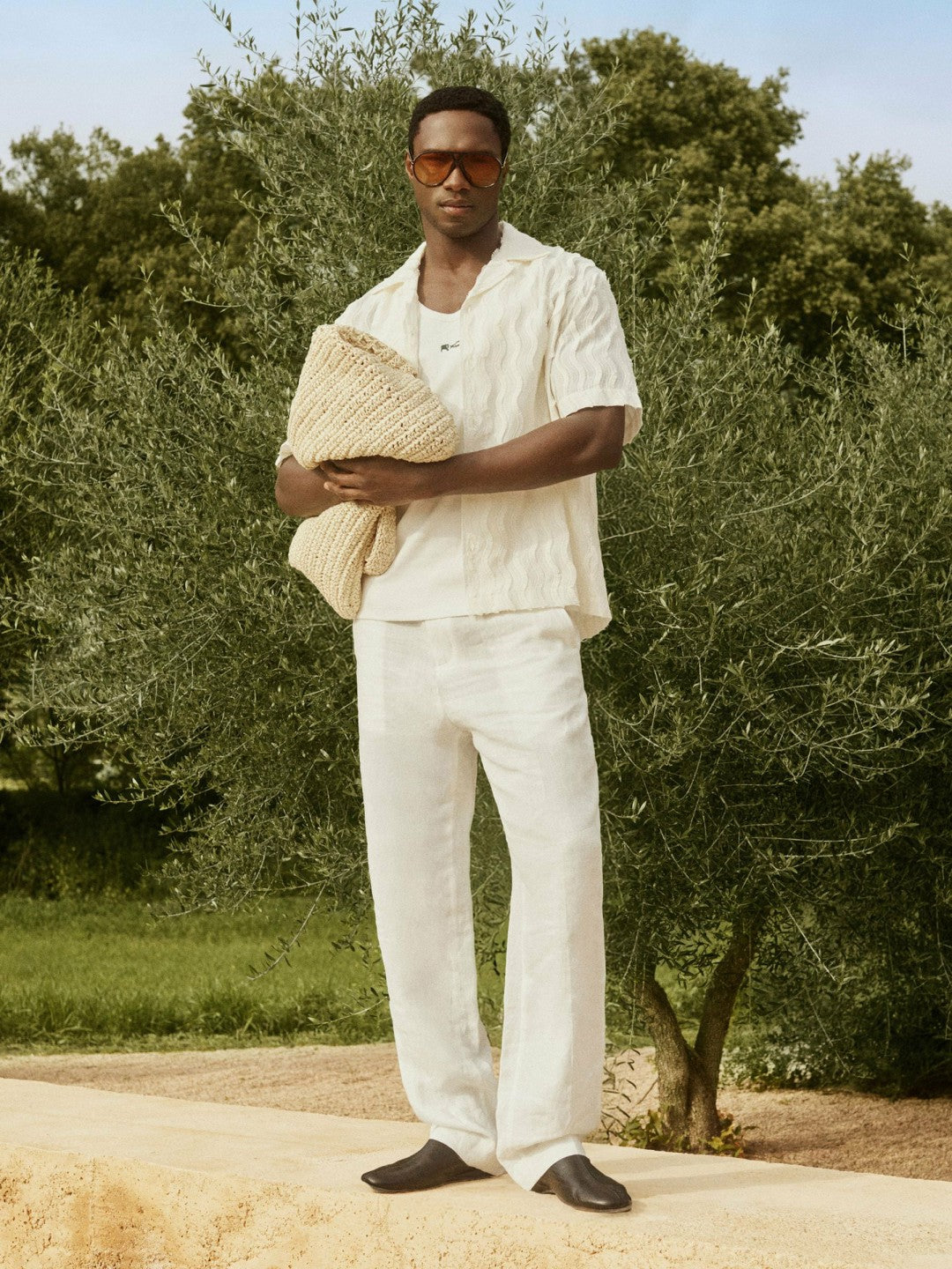 | Ché Linen Wide-Leg Trousers White | Men