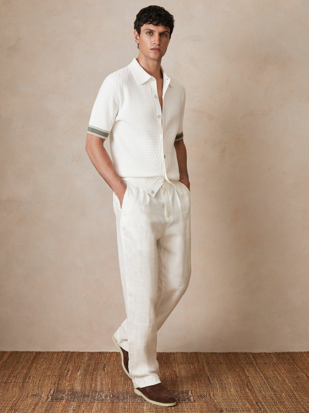 | Ché Linen Wide-Leg Trousers White | Men