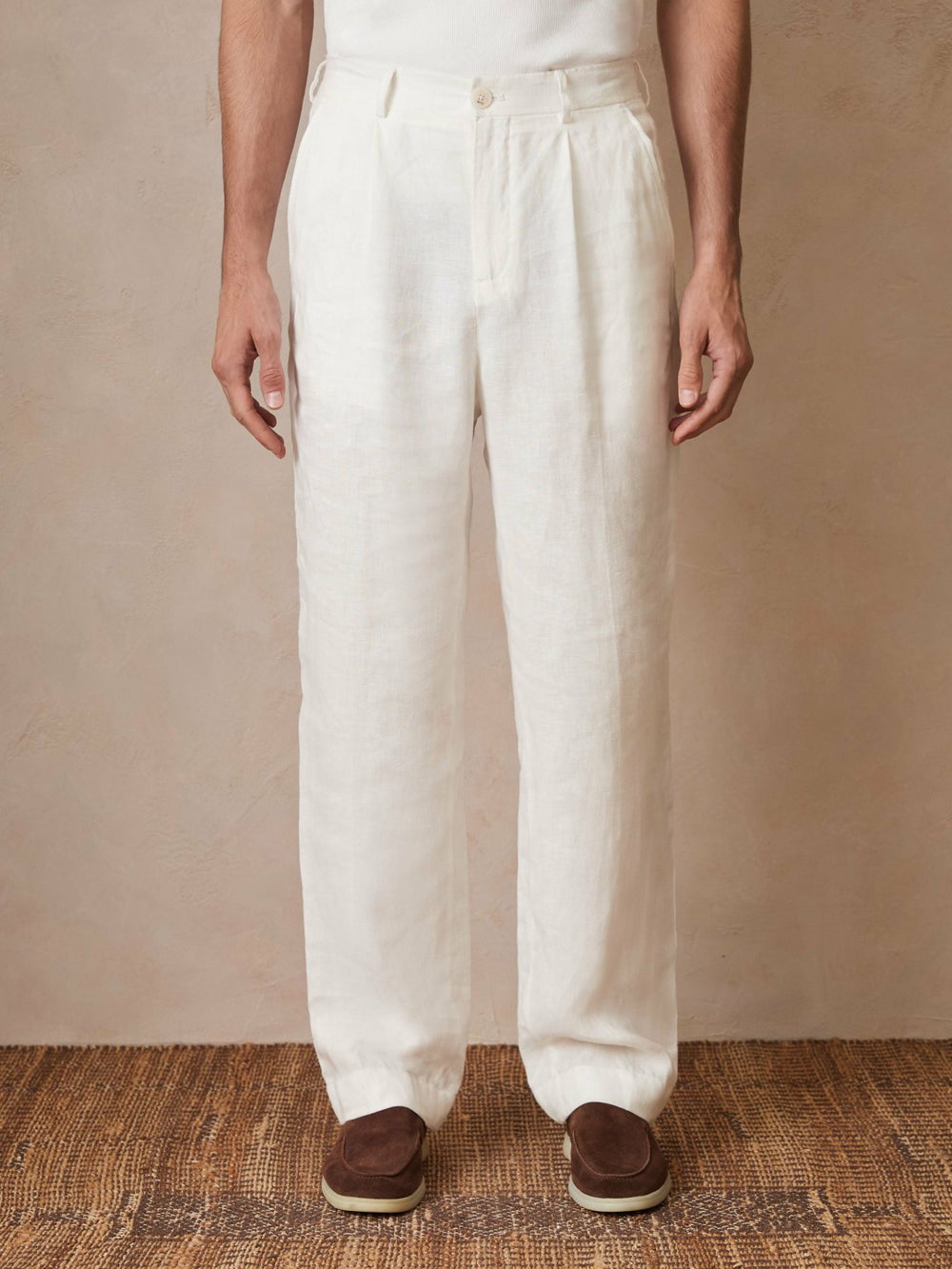 | Ché Linen Wide-Leg Trousers White | Men