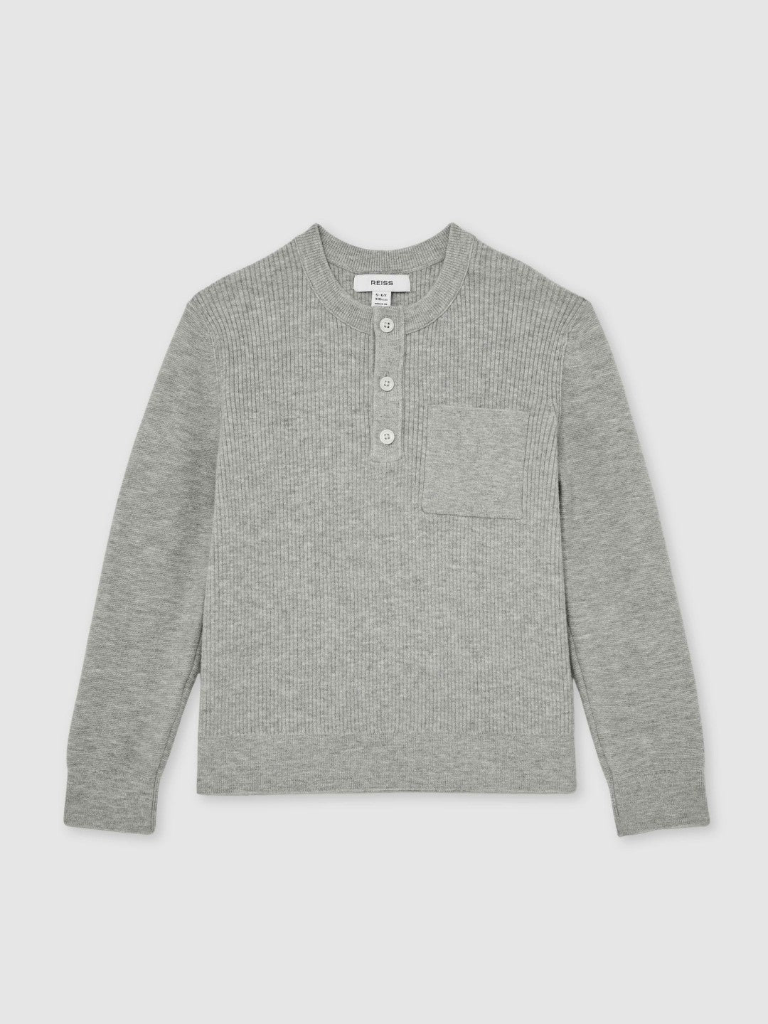 13-14 yrs Cotton-Blend Rib-Knit Henley Top Mid Grey Melange | Children & Baby