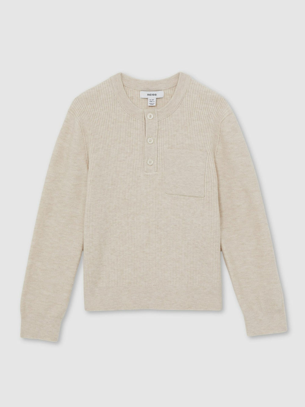 9-13 yrs Cotton-Blend Rib-Knit Henley Top Oatmeal Melange | Children & Baby