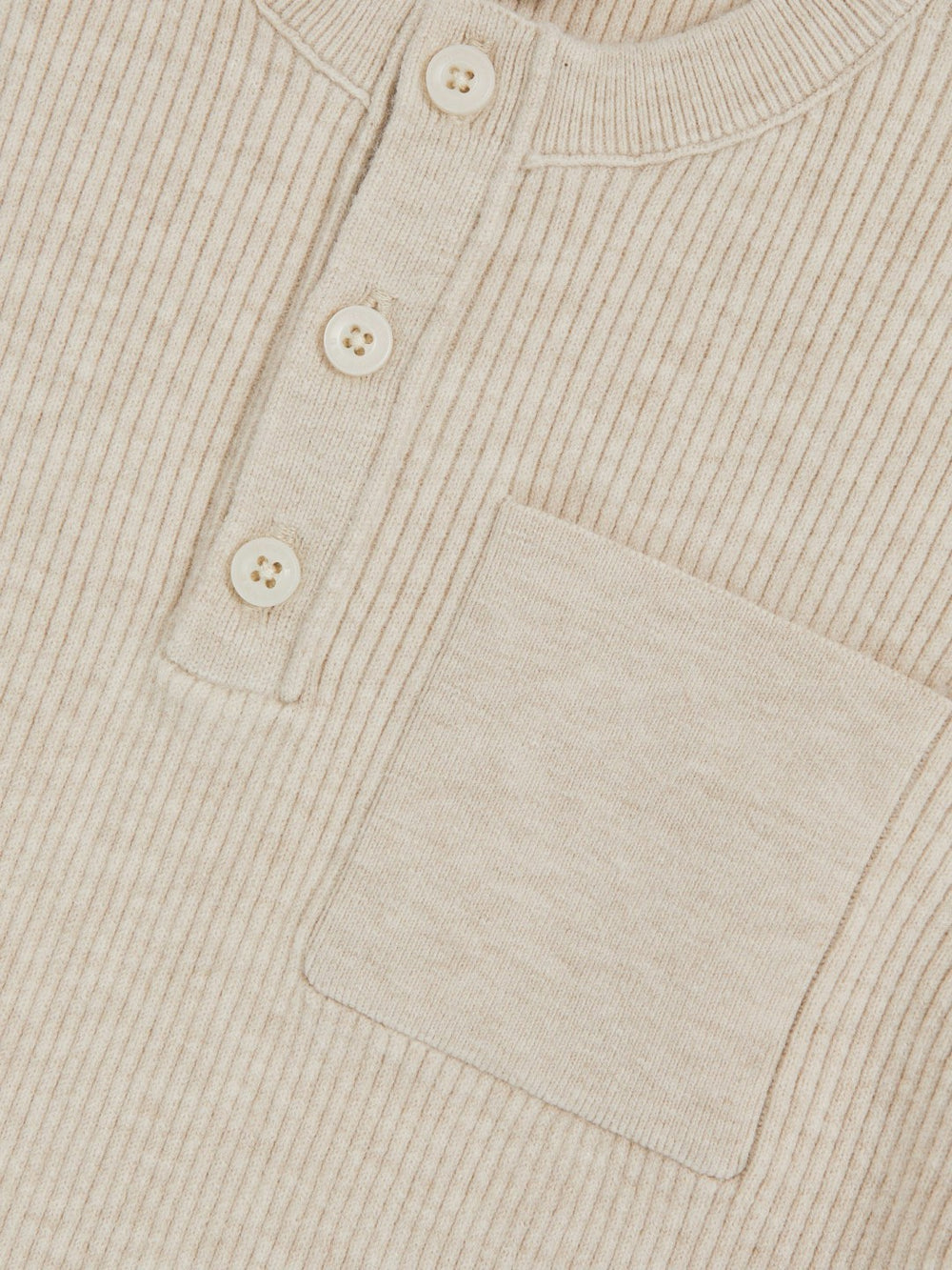 9-13 yrs Cotton-Blend Rib-Knit Henley Top Oatmeal Melange | Children & Baby