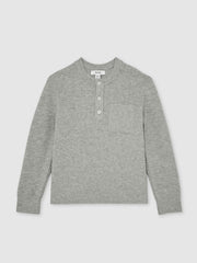 9-13 yrs Cotton-Blend Rib-Knit Henley Top Mid Grey Melange | Children & Baby