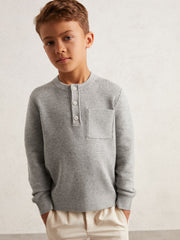 3-9 yrs Cotton-Blend Rib-Knit Henley Top Mid Grey Melange | Children & Baby