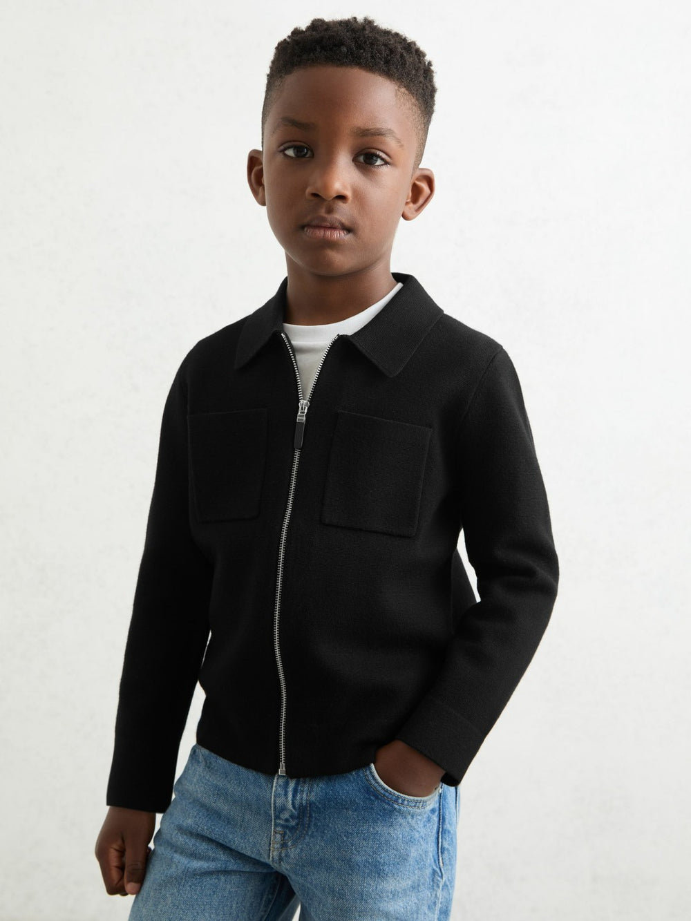 13-14 yrs Knitted Zip-Through Cardigan Black | Children & Baby