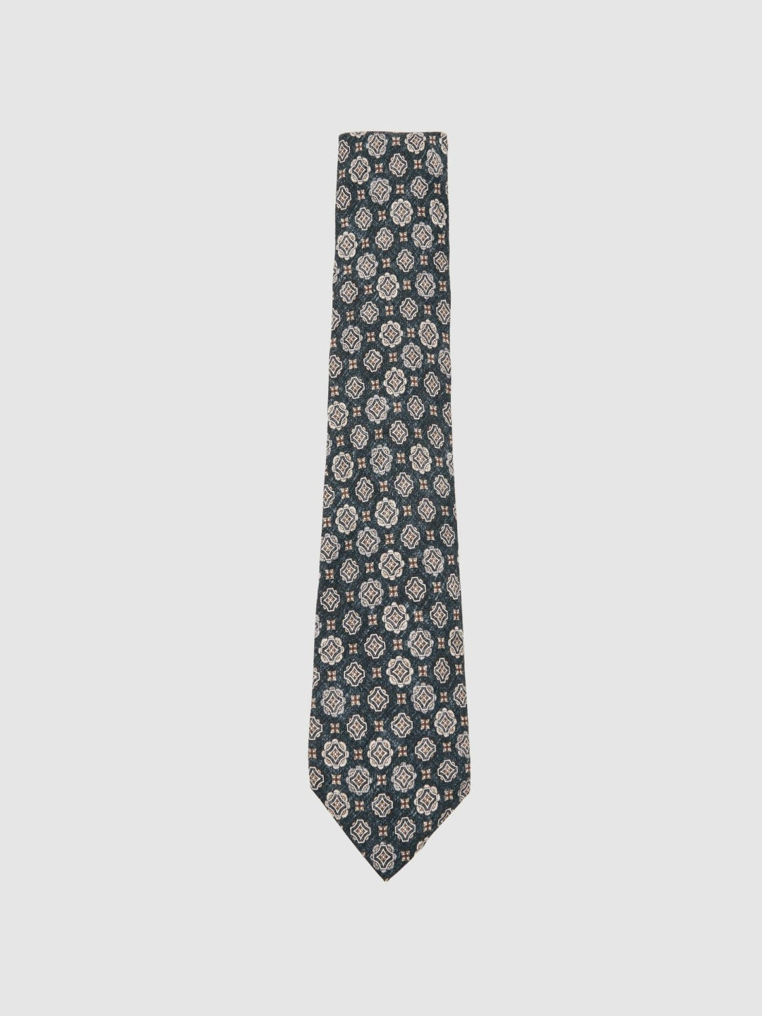 Silk Medallion Print Tie Indigo Melange | Men