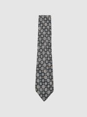 Silk Medallion Print Tie Indigo Melange | Men