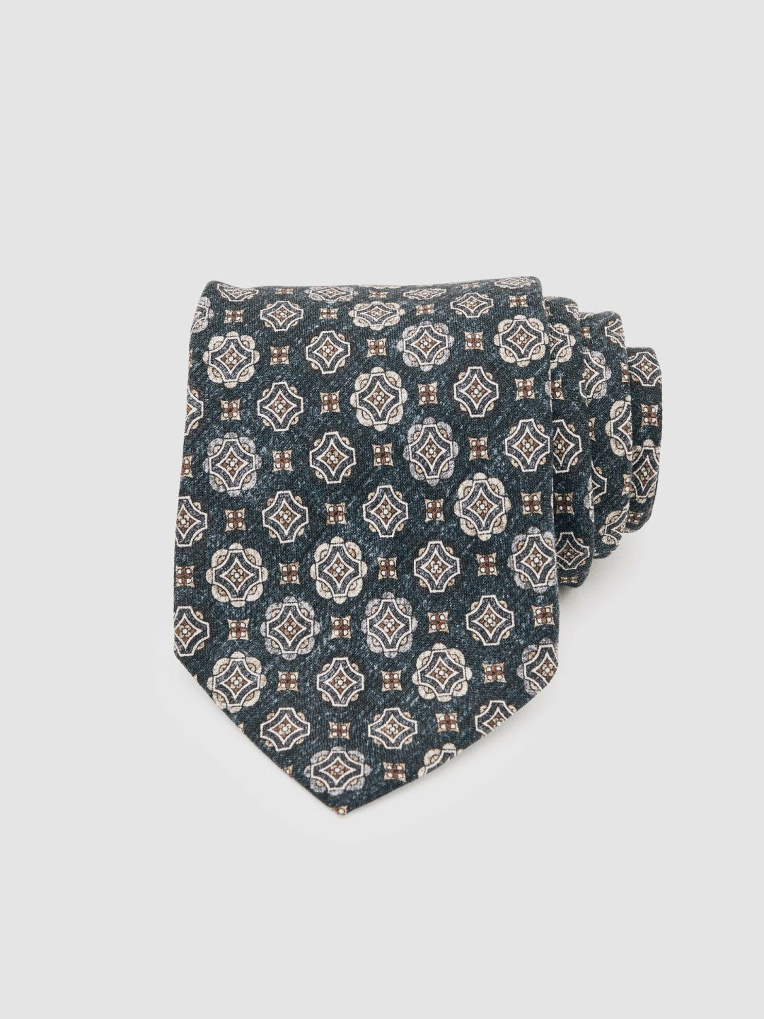 Silk Medallion Print Tie Indigo Melange | Men