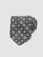 Silk Medallion Print Tie Indigo Melange | Men