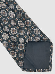 Silk Medallion Print Tie Indigo Melange | Men