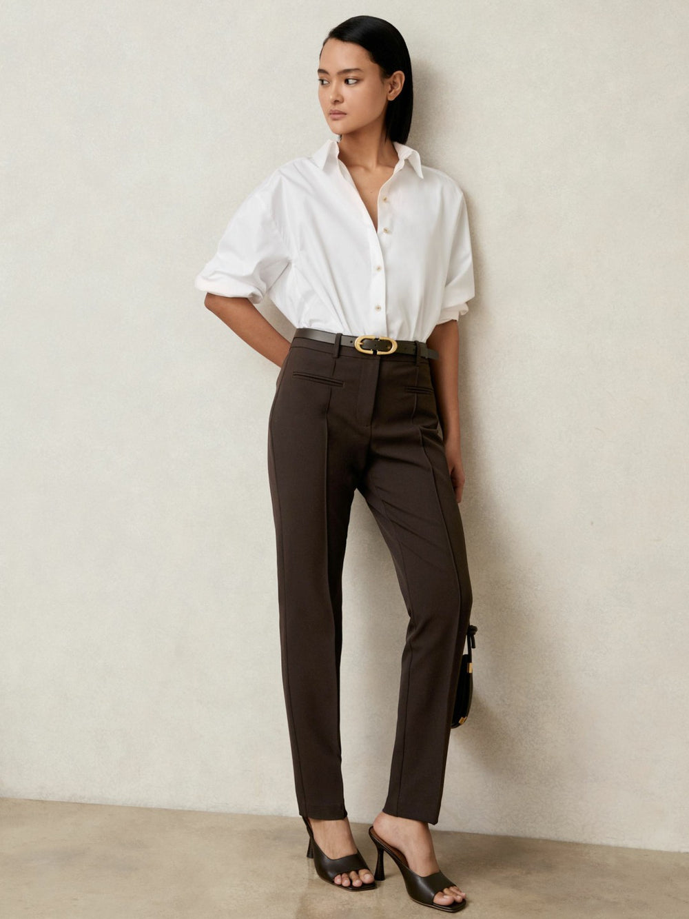 Petite Pintuck Tapered Trousers Chocolate Brown | Women