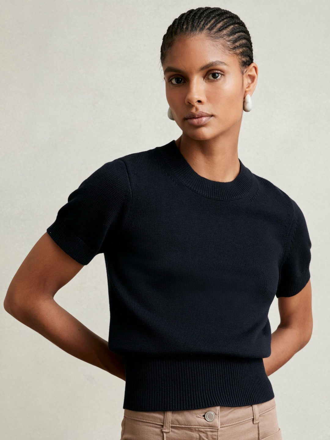 Cotton And Wool Crew-Neck Top Navy | Women