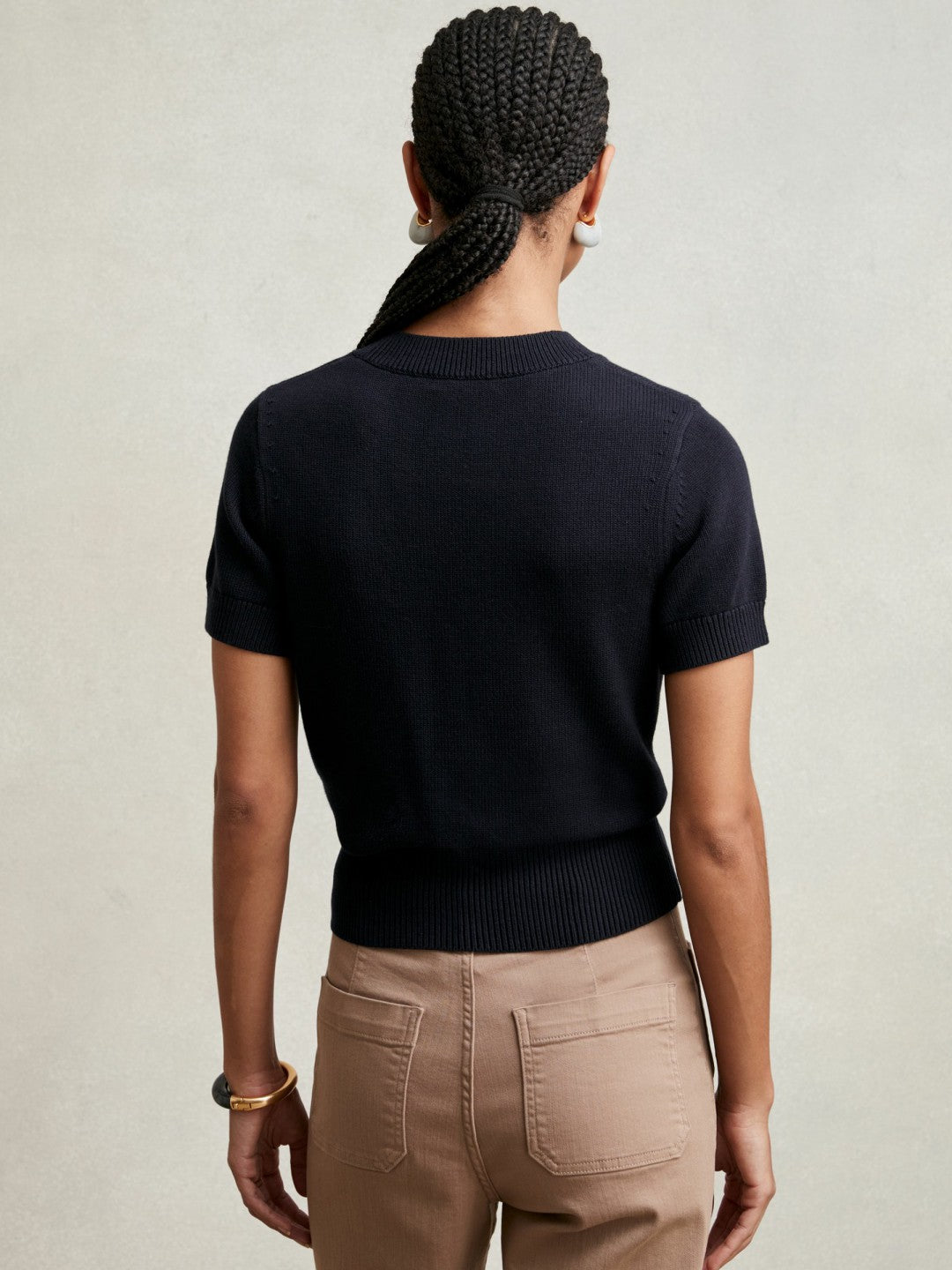Cotton And Wool Crew-Neck Top Navy | Women