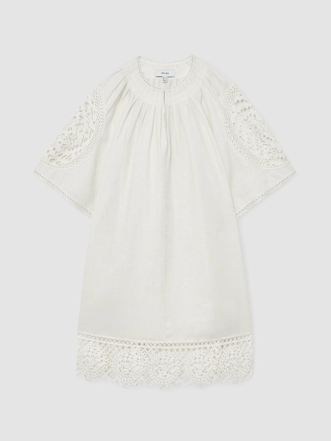Linen Embroidered Shift Dress Ivory | Women