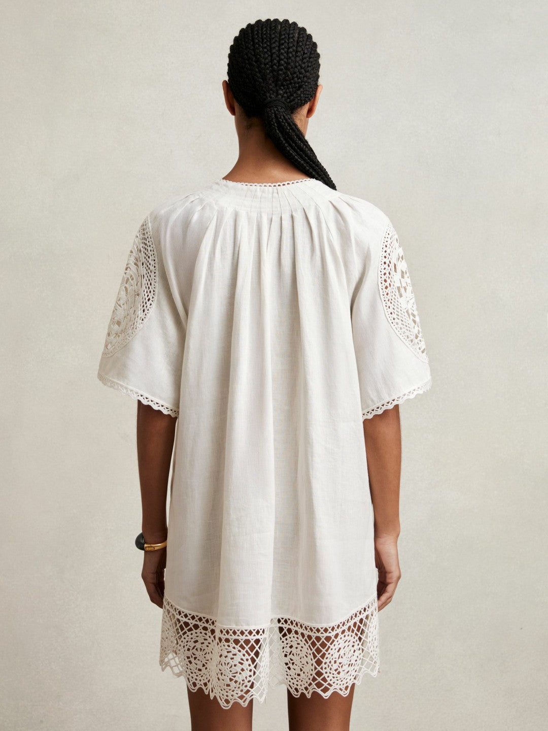 Linen Embroidered Shift Dress Ivory | Women