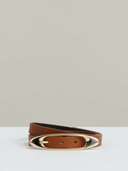 Leather Oval-Buckle Belt Tan | Women