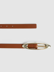 Leather Oval-Buckle Belt Tan | Women