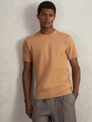Interlock Jersey Crew Neck T-Shirt Light Camel Brown | Men