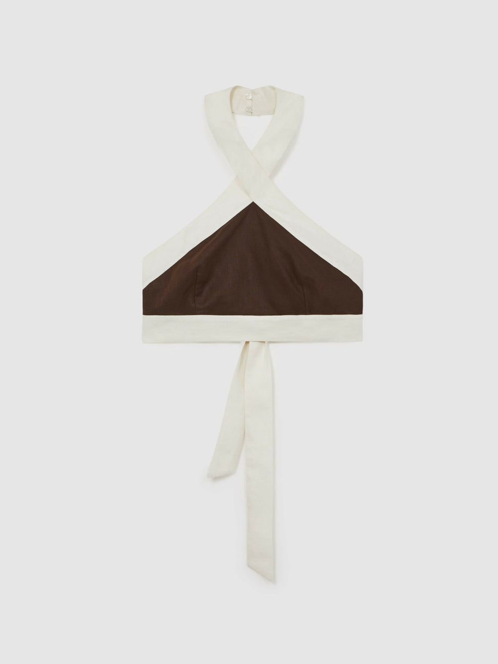Linen Halterneck Cropped Top Chocolate/Cream | Women