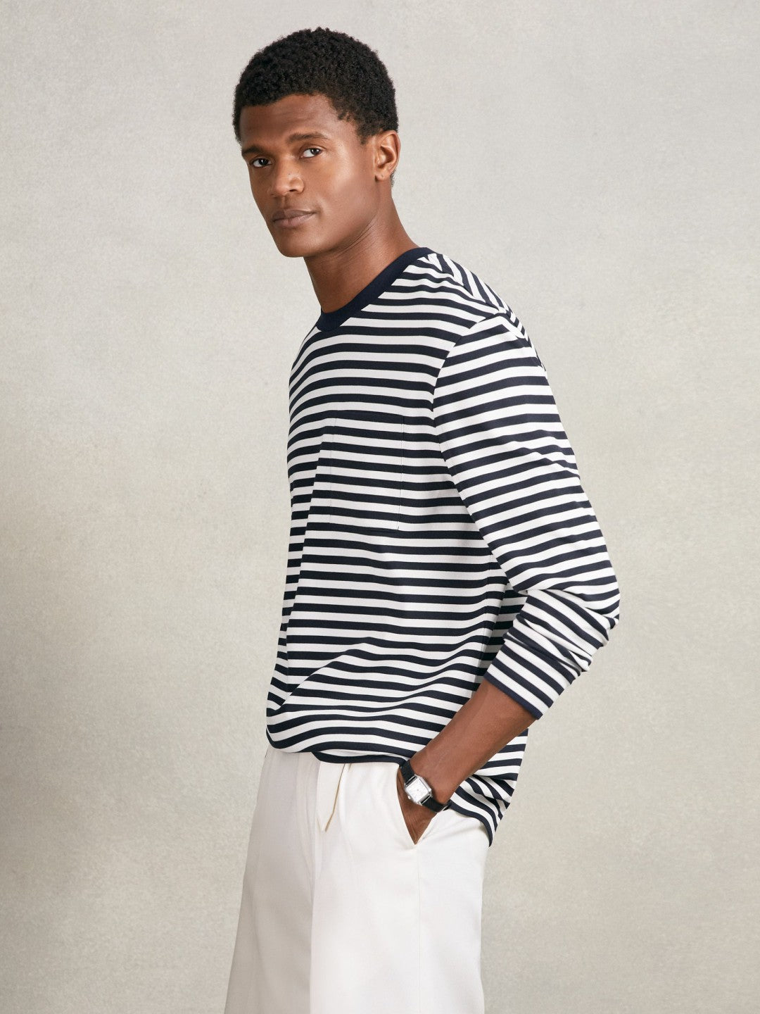 Striped Crew-Neck T-Shirt Navy/White | Men