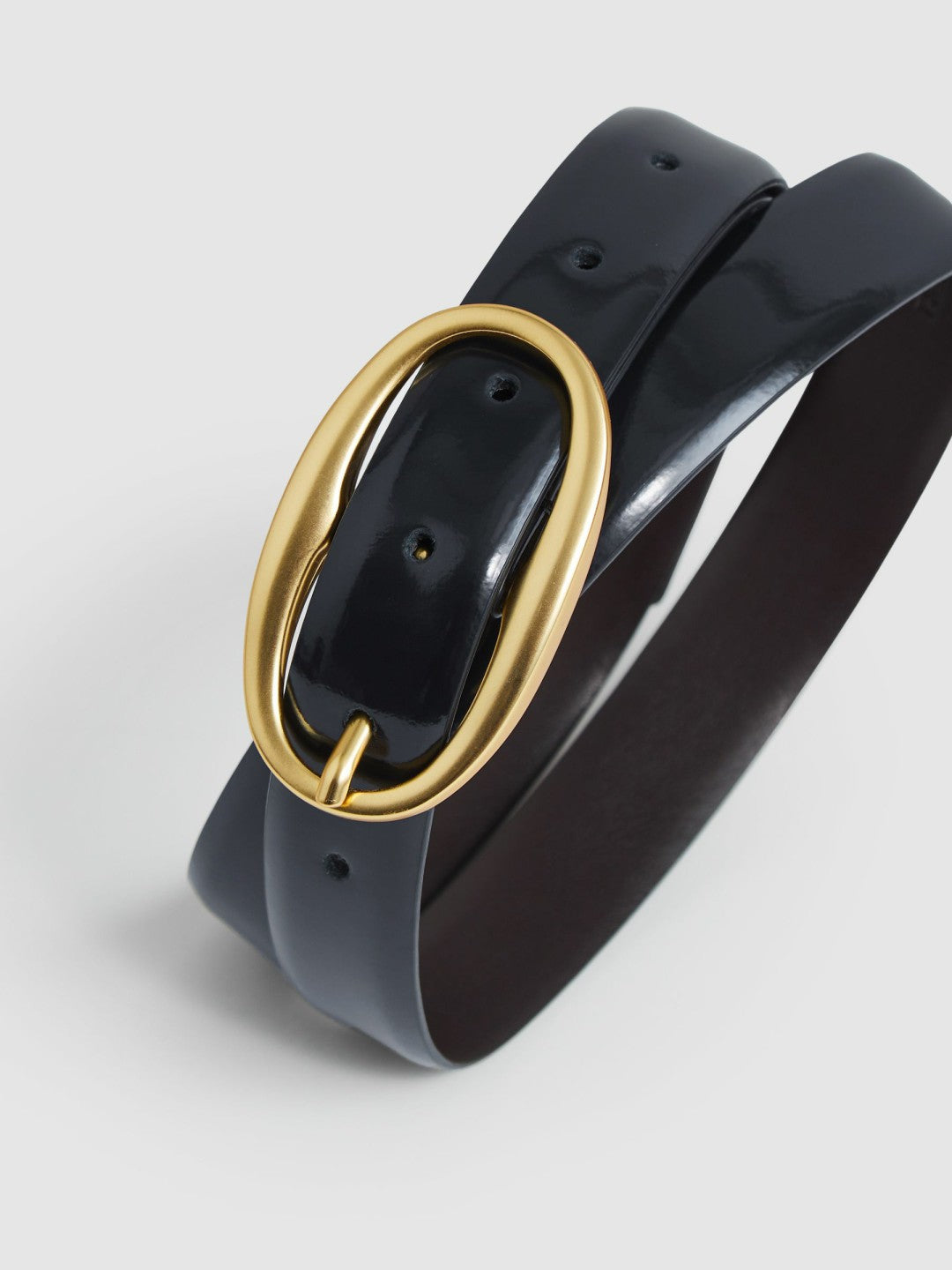 Patent Leather Oval Buckle Belt Navy | Women