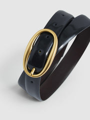 Patent Leather Oval Buckle Belt Navy | Women