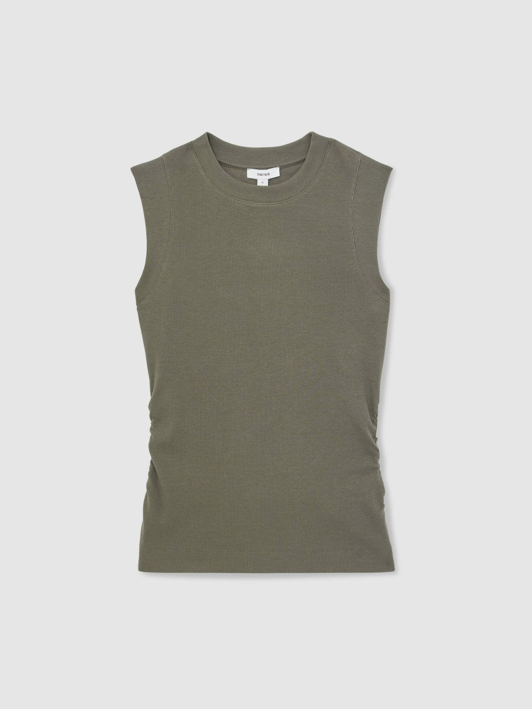 Ribbed Ruched Waist Vest Khaki Green | Women
