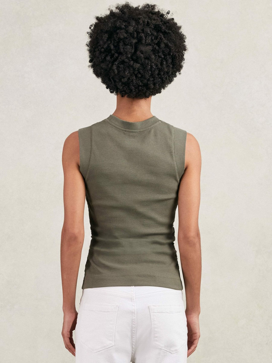 Ribbed Ruched Waist Vest Khaki Green | Women
