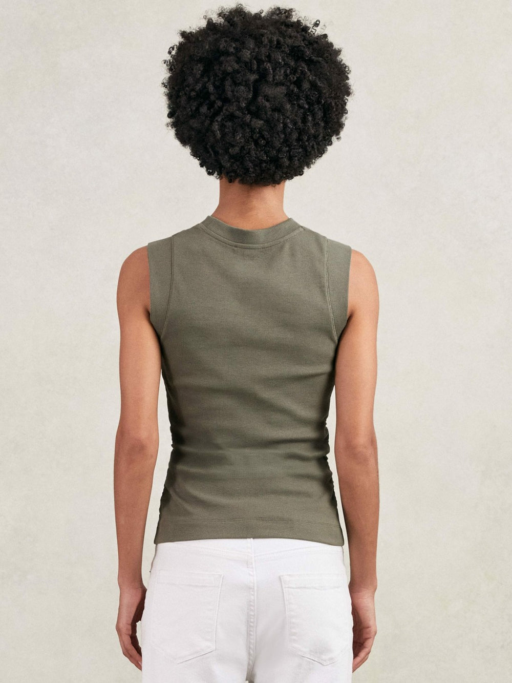 Ribbed Ruched Waist Vest Khaki Green | Women