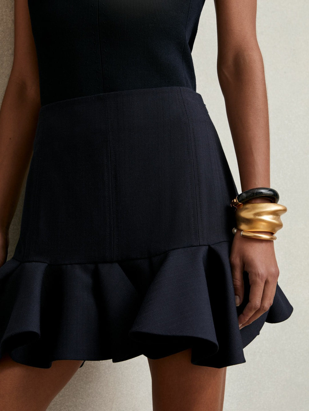 Ruffle-Hem Mini Skirt Navy | Women