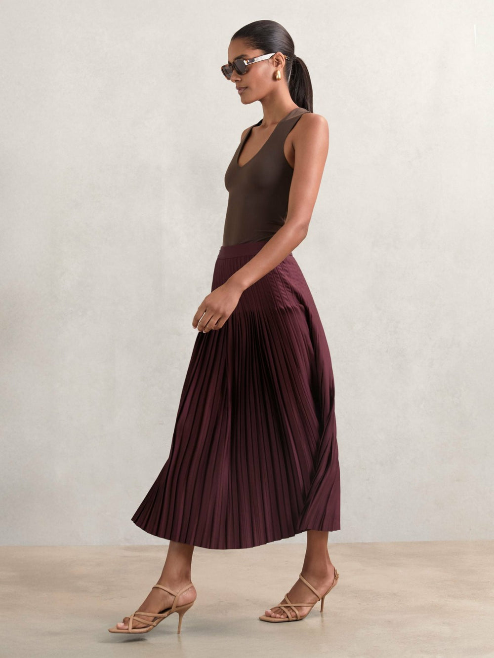 Pleated Midi Skirt Burgundy | Women