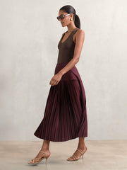 Pleated Midi Skirt Burgundy | Women