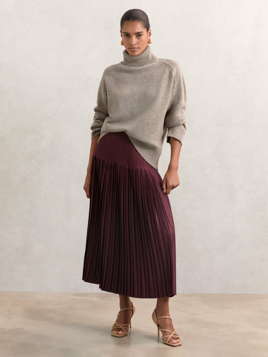 Pleated Midi Skirt Burgundy | Women