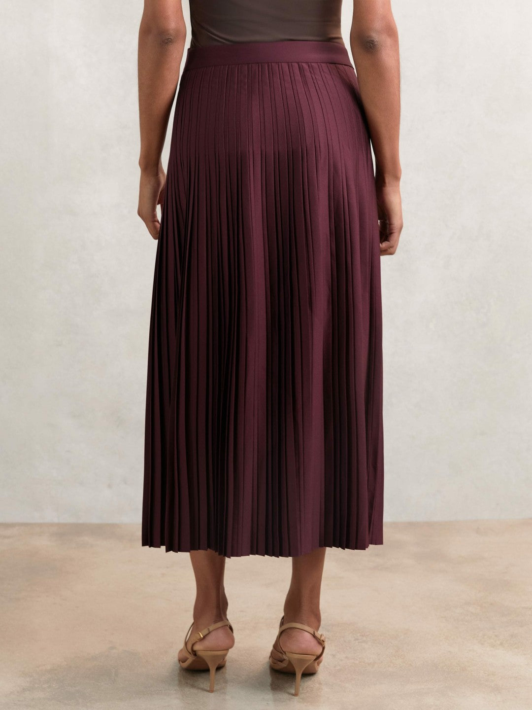 Pleated Midi Skirt Burgundy | Women